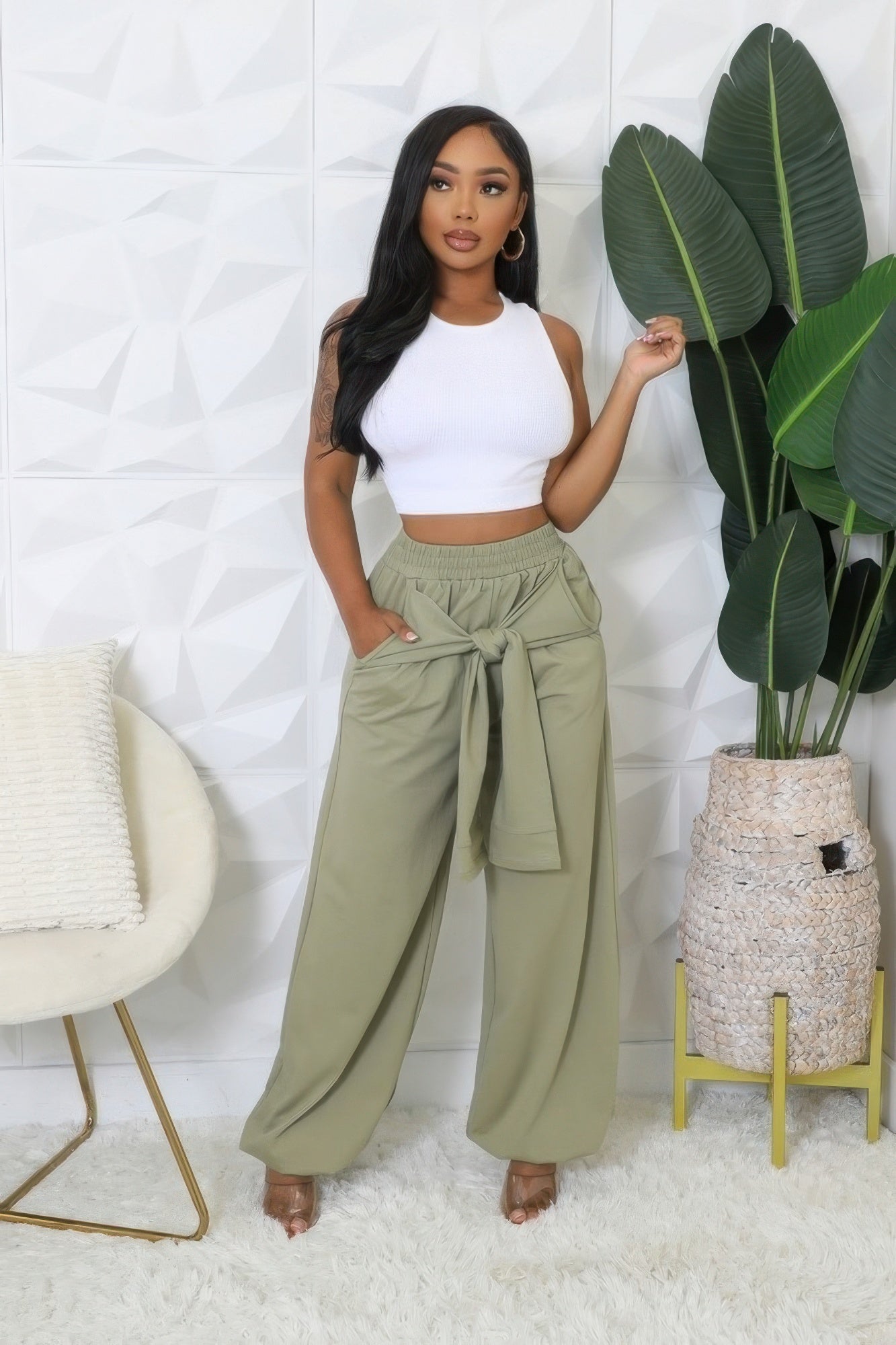 High-waisted Stretch Pants – Hello Honey Boutique